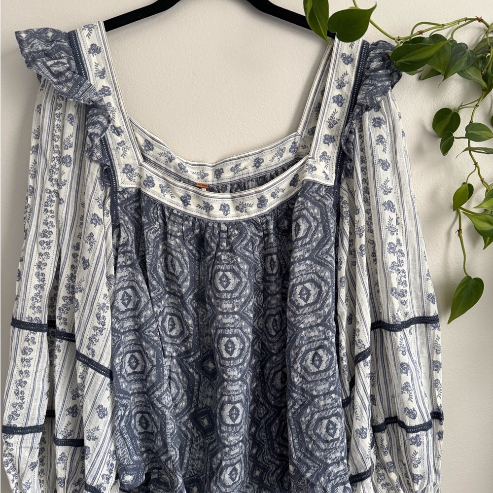 NWT Free People Mostly Meadow Puff Sleeve Blouse Size XL